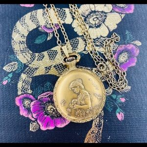 Vintage Swiss Made Majestime Gold Engraved Pocket Watch Necklace. *WORKS*
